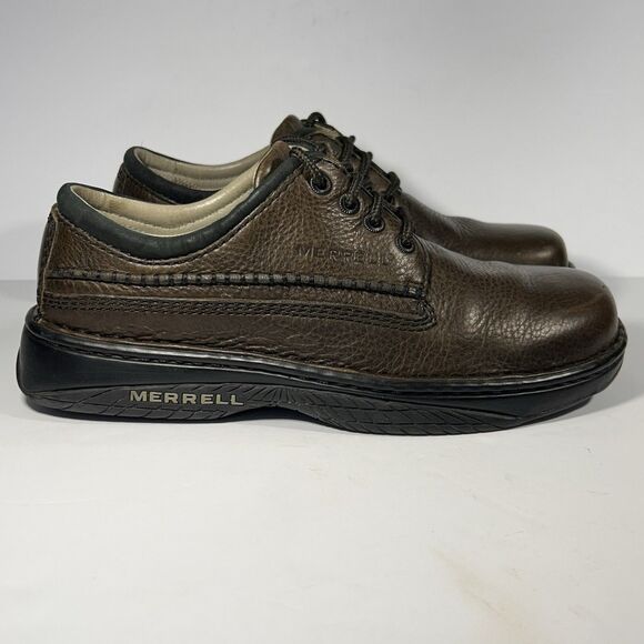 Merrell World Leader Mens 9 Brown Leather Oxford Lace Up Performance Air Cushion - Picture 1 of 14